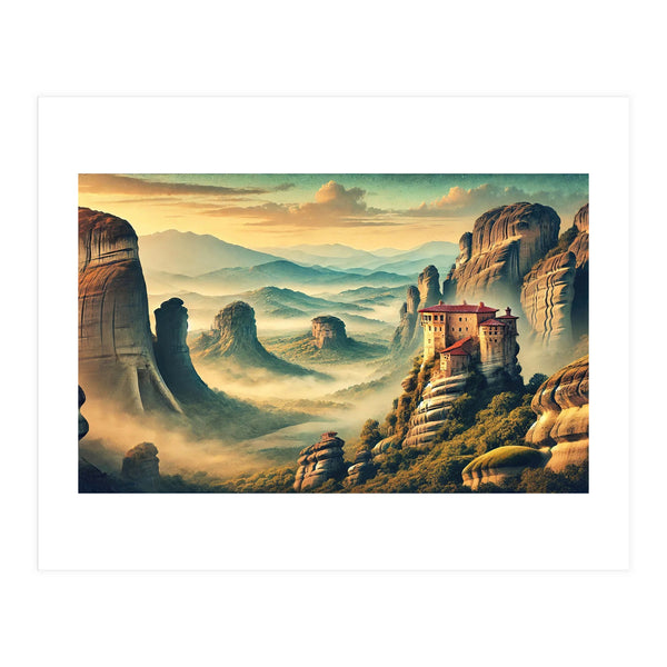 Vintage Greece, Meteora Monasteries Poster (Print Only)