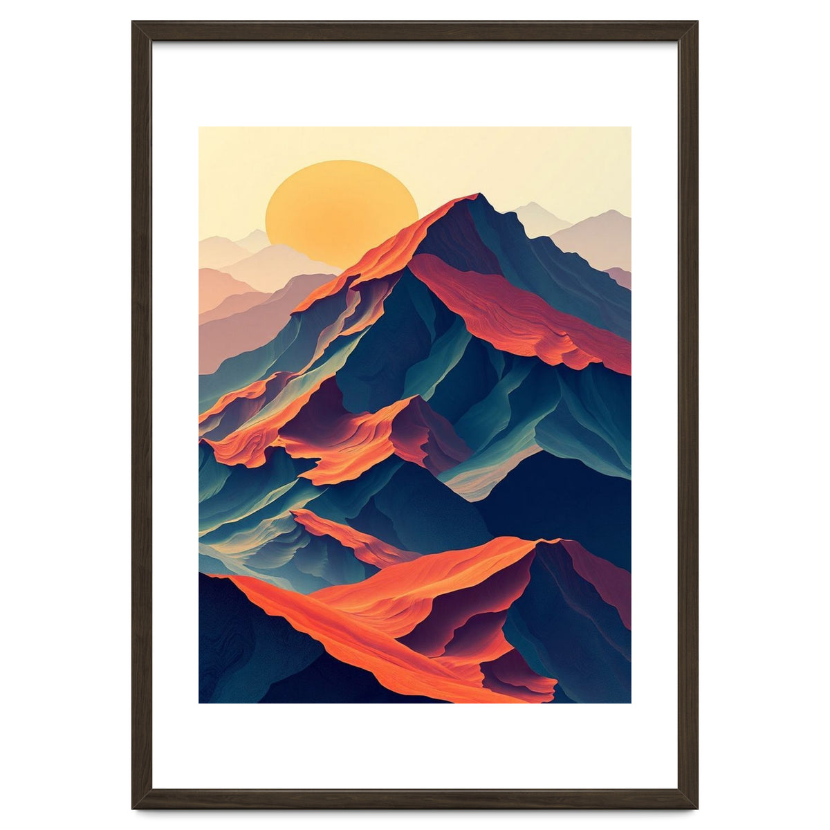Dramatic Abstract Mountain Sunset Art