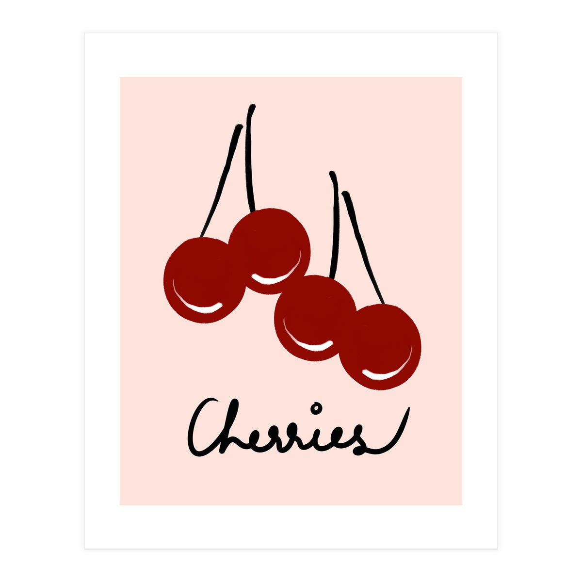 Cherries modern simple minimalistic red cute Fruit wall art (Print Only)
