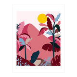 Tropical Sundowner, Pastel Jungle Botanical Nature, Summer Plants Palms Sunset, Mountain Landscape Travel Adventure (Print Only) thumbnail