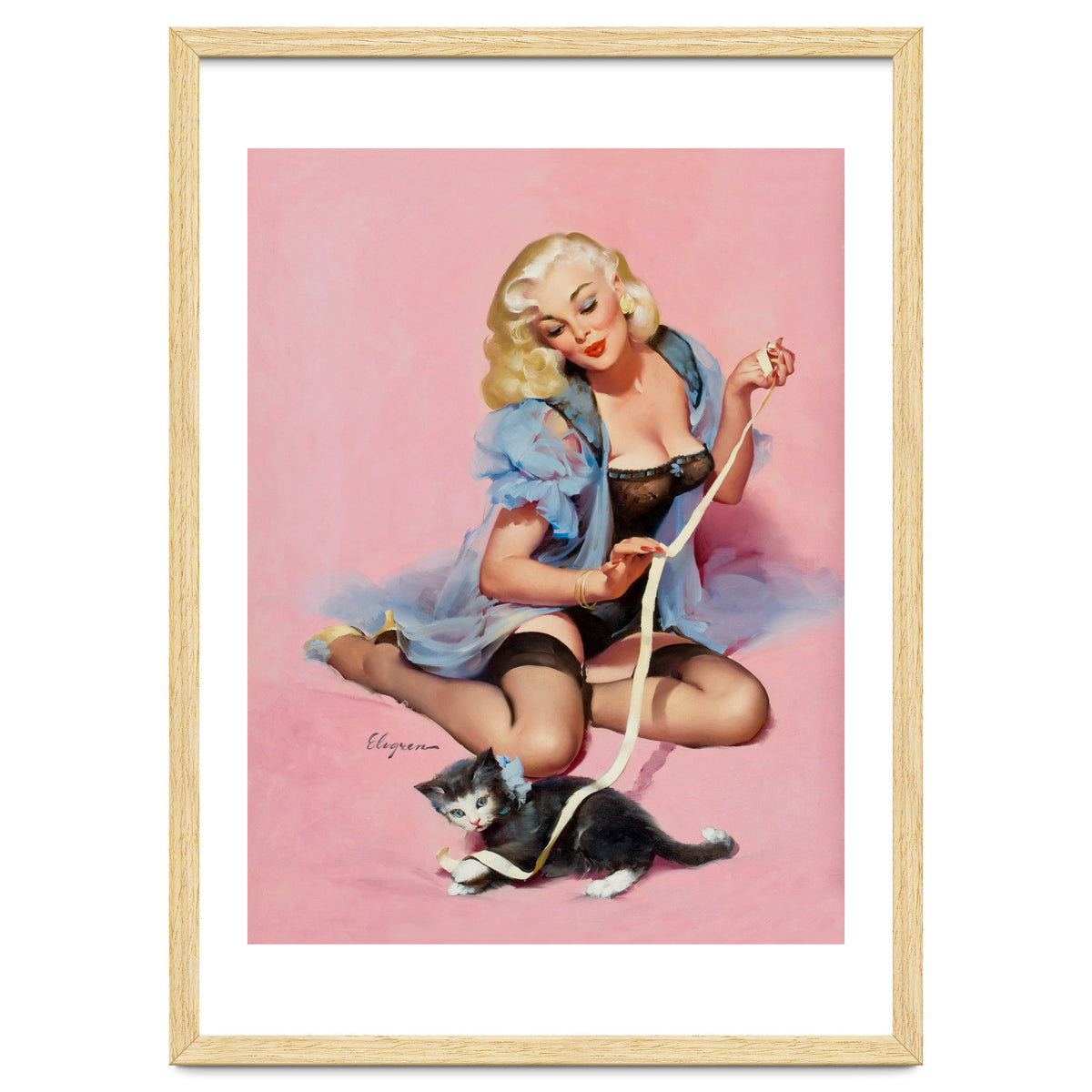 Sexy Pinup Girl Playing With Her Cat