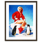Pinup Sexy Woman Posing With Two Penguins thumbnail