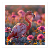 Pink Flamingo Standing In A Field Of Flowers (Print Only) thumbnail