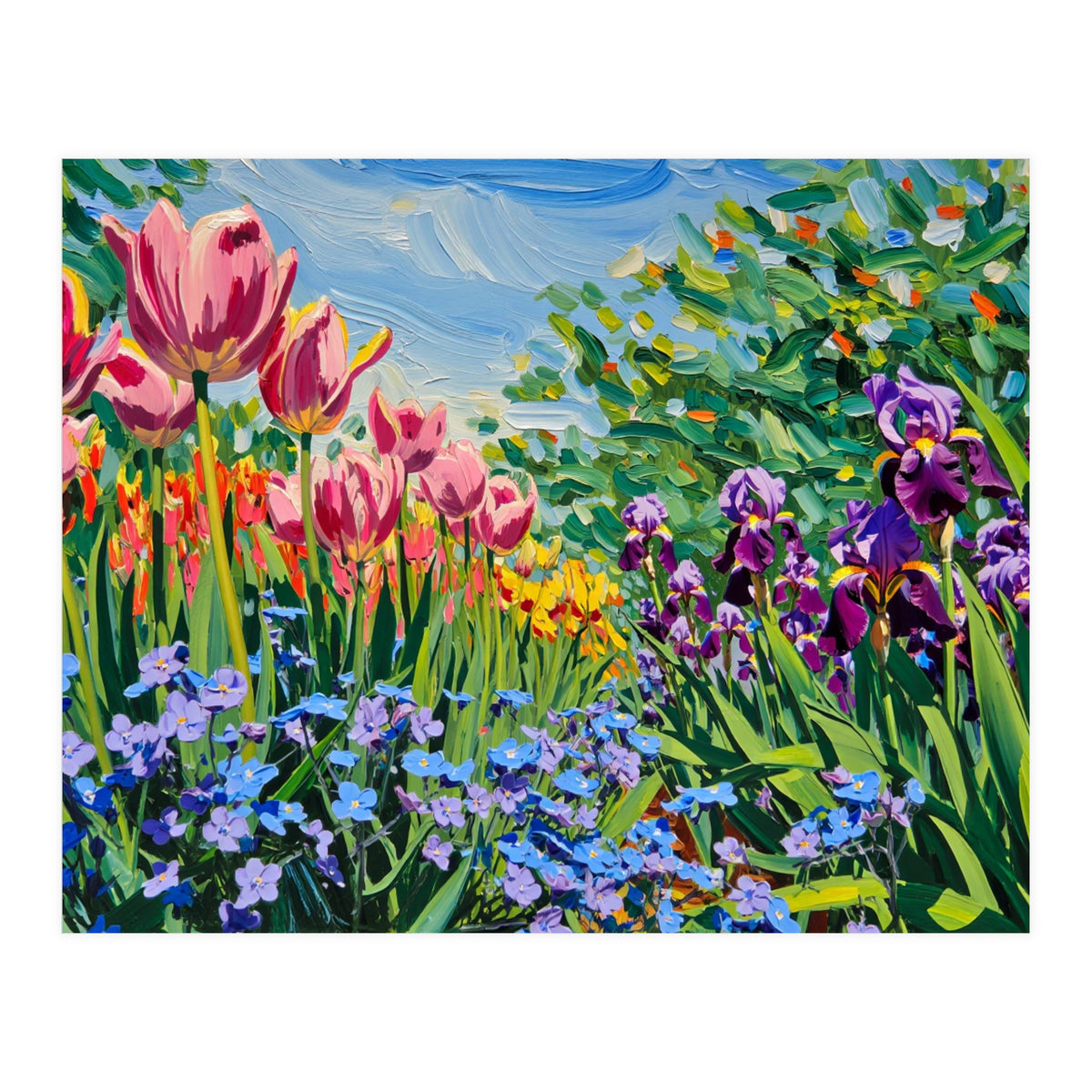 Vibrant Spring Meadow Oil Painting (Print Only)