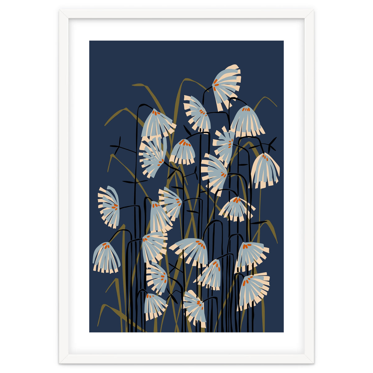 Linocut flower meadow blue