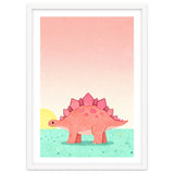 Stegosaurus Watercolor Art, Cute Dinosaur Nursery Print, Coral Dino Illustration thumbnail