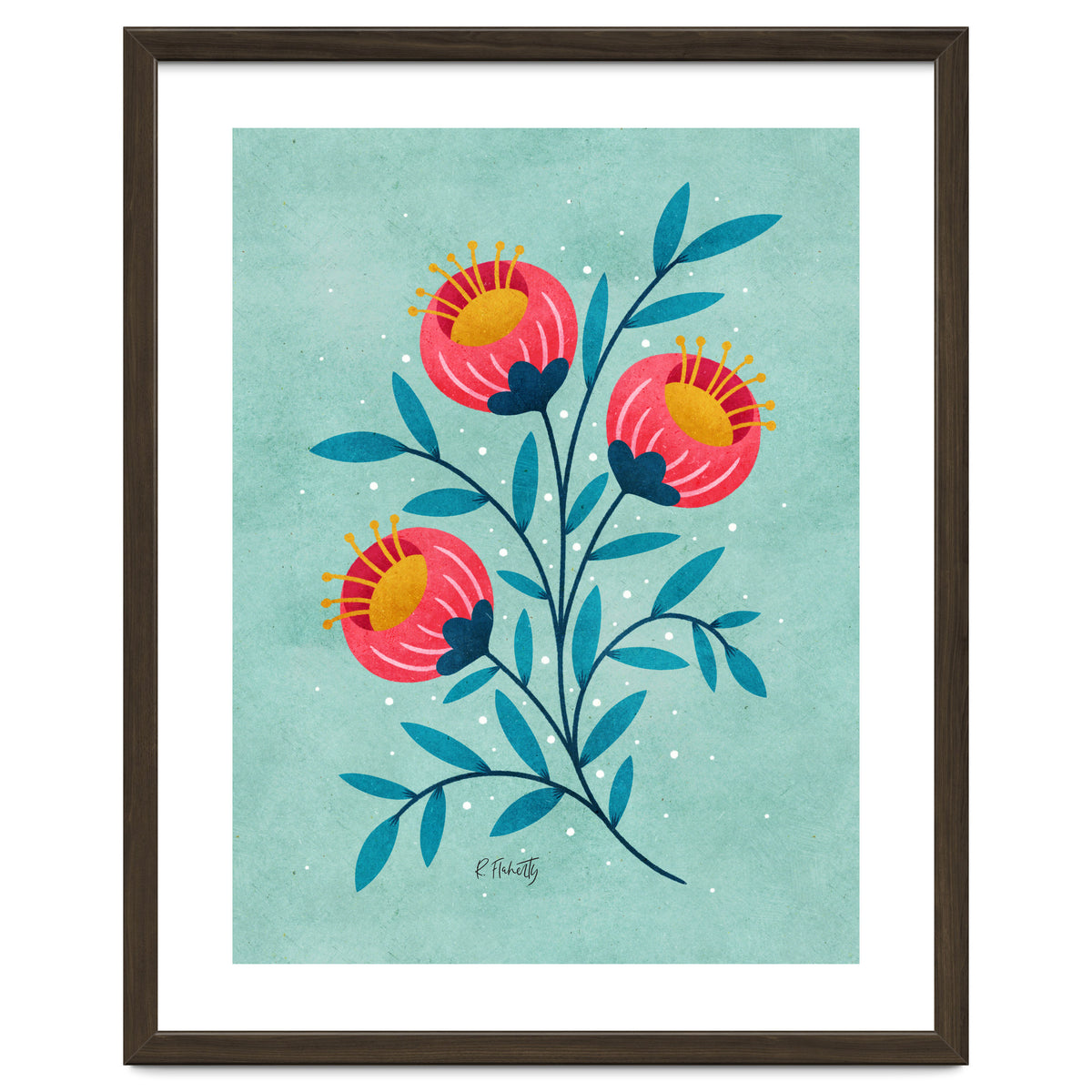 Teal And Coral Flowers