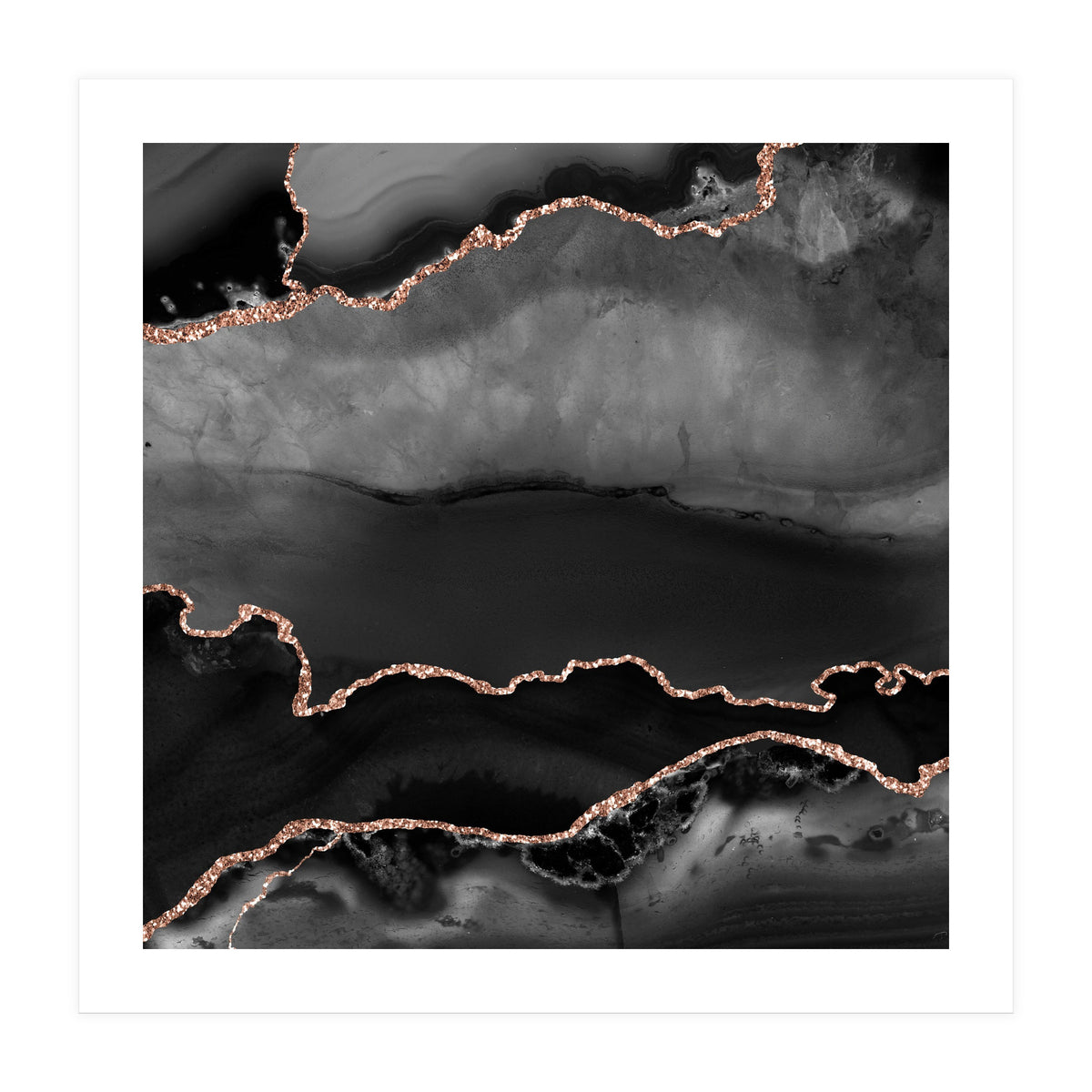 Black & Rose Gold Agate Texture 02 (Print Only)