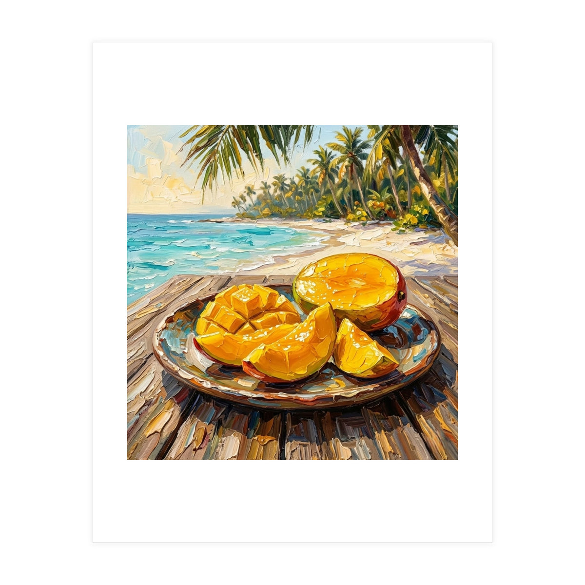Tropical Mango Beach Oil Painting  (Print Only)