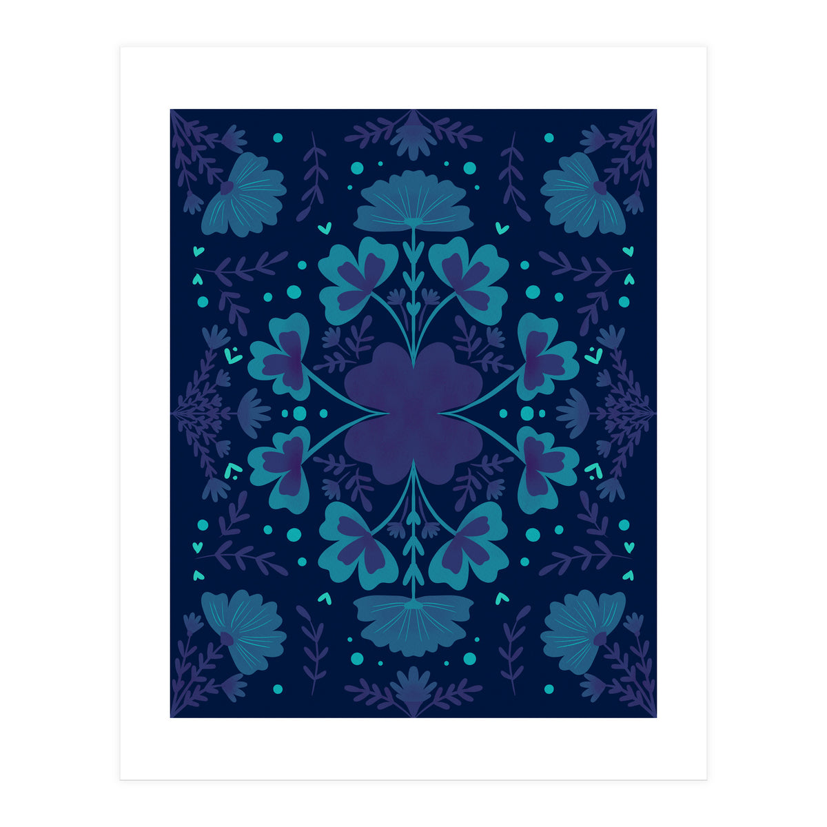 Clovers And Flowers Night Blue (Print Only)