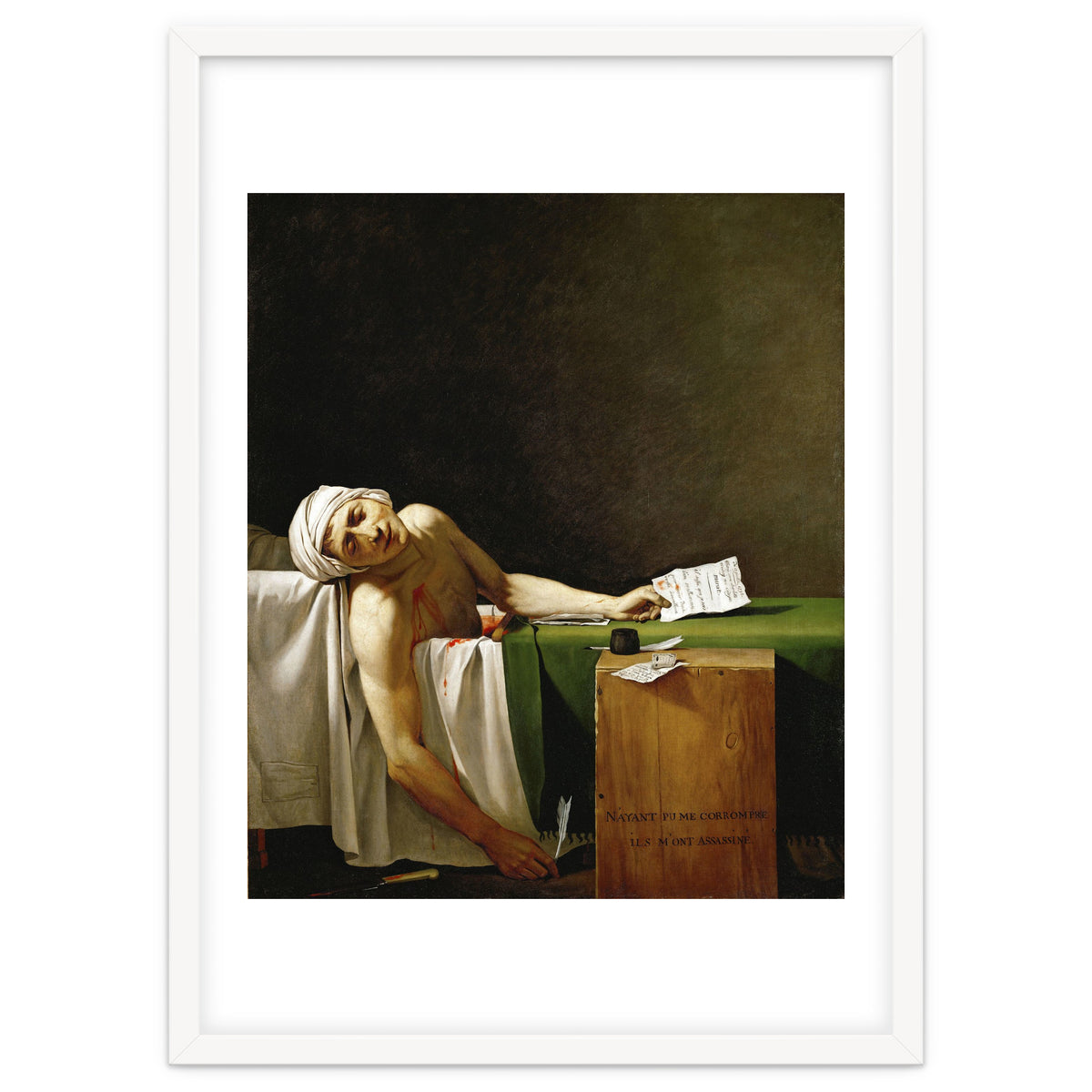Jean Paul Marat, dead in his bathtub, assassinated by Charlotte Corday in 1793. JACQUES LOUIS DAVID.
