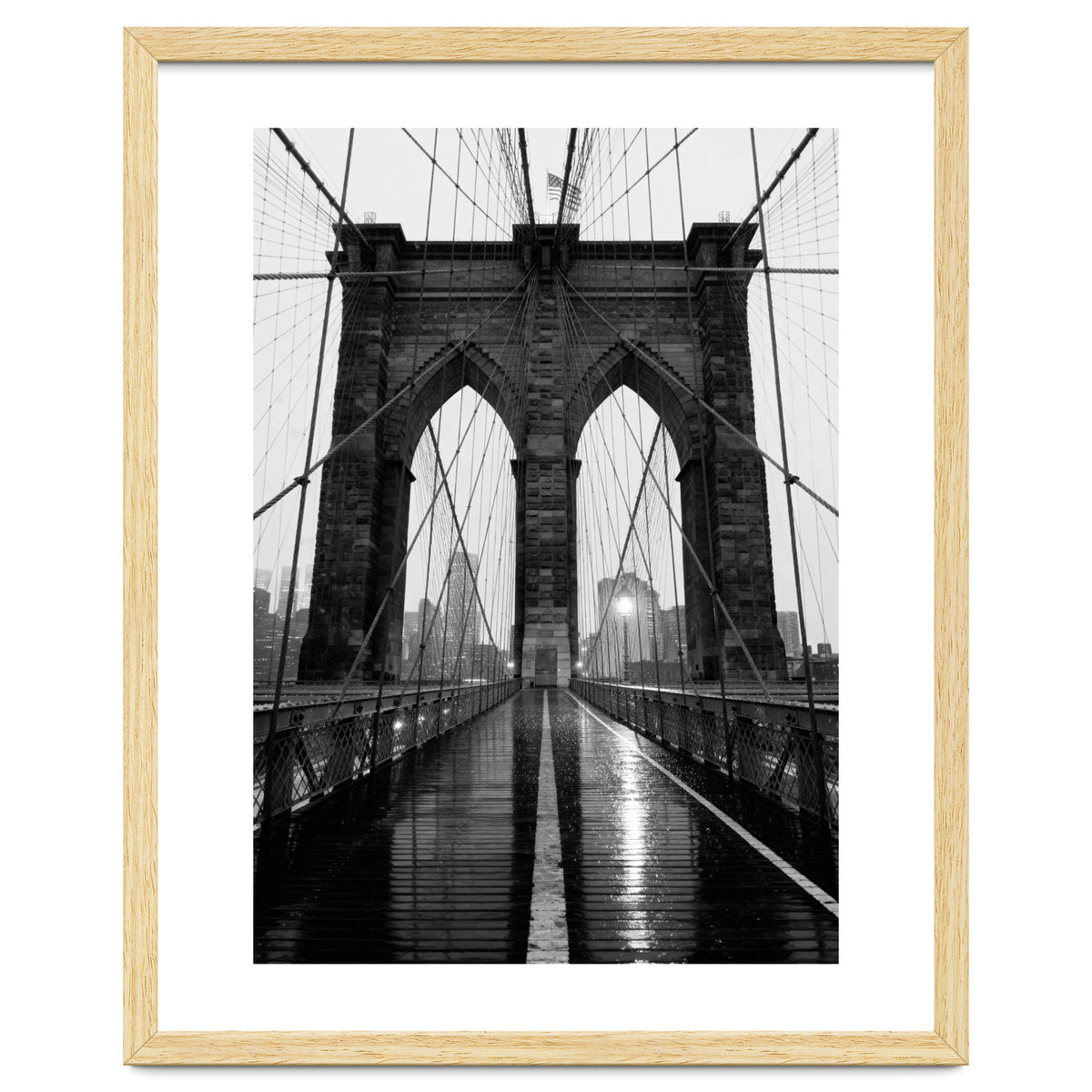 Brooklyn Bridge Black and White, Moody NYC Architecture, Rainy Urban Photography