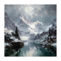 Majestic Snow-Capped Alpine Peaks Reflecting (Print Only)