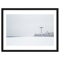 Amusement park in the winter seascape