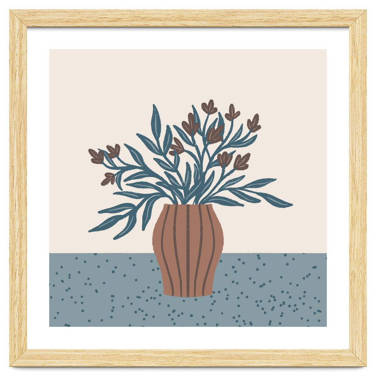 Brown Flowers in a Vase – Minimalist Floral Still Life