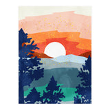 A Magical Sunset, Landscape Nature Illustration, Minimal Bohemian Painting, Mountains Adventure Travel (Print Only) thumbnail