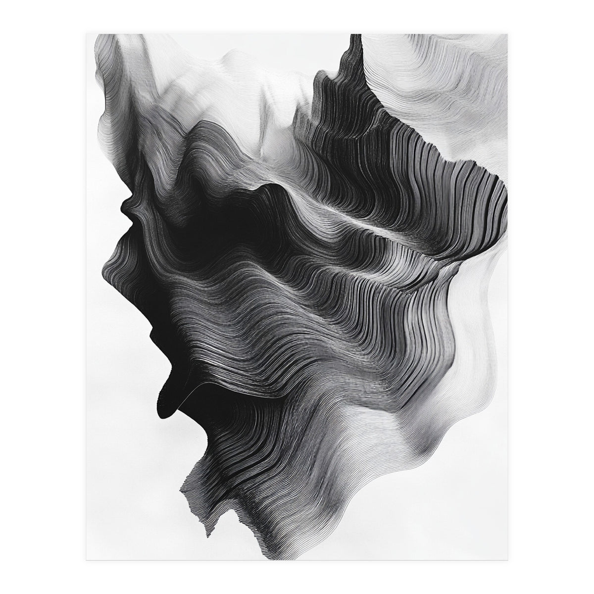 Abstract Black And White Wavy Lines Forming Organic Shapes (Print Only)