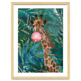 Giraffe blowing a bubble in the jungle thumbnail