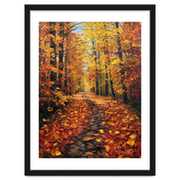 Sun-Drenched Golden Forest Path with Vibrant Autumn Foliage