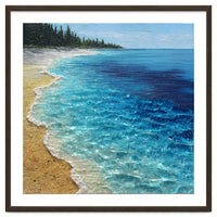 Sun-Drenched Coastal Shoreline with Textured Impasto Waves