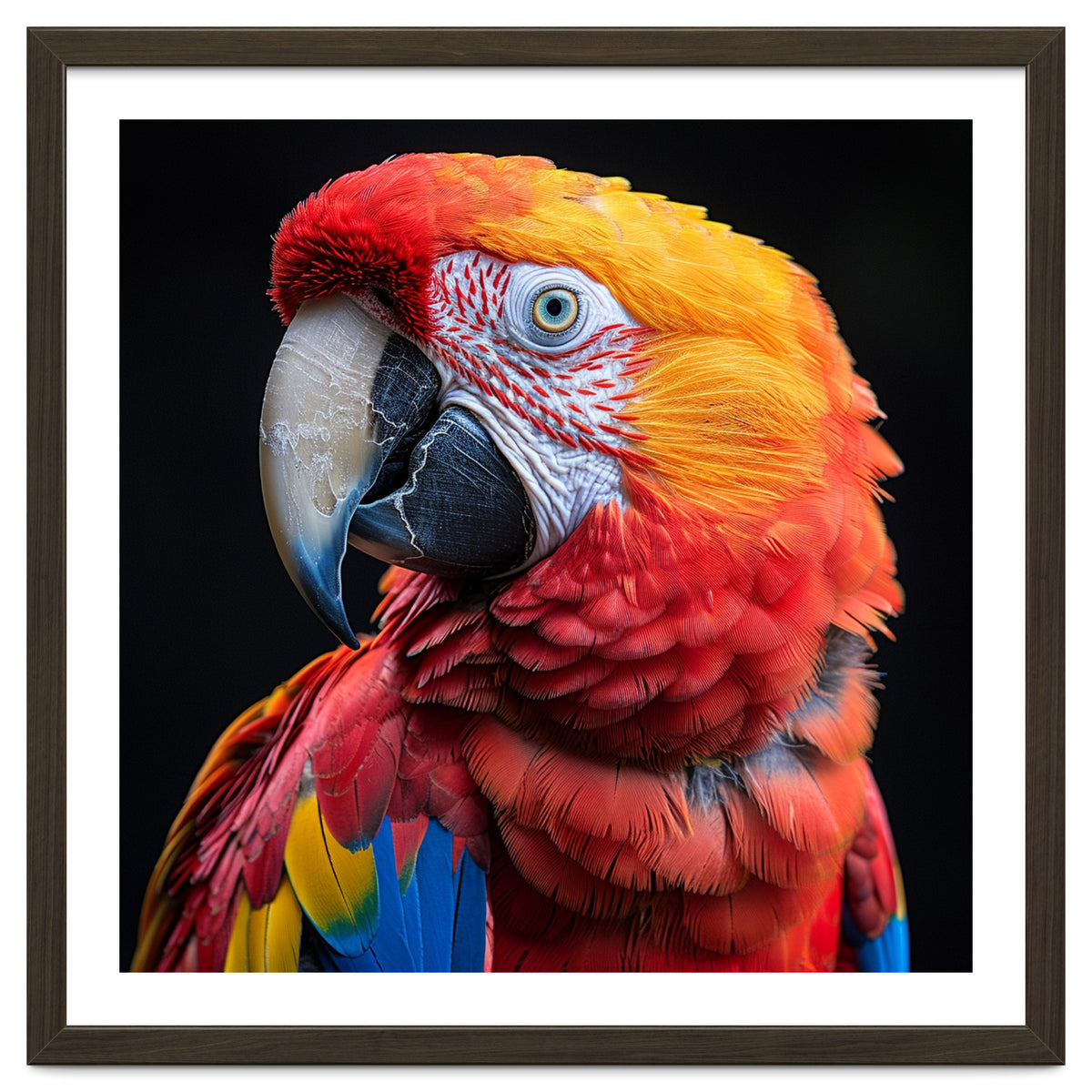 Scarlet Macaw Parrot Close Up Portrait Vivid Colors