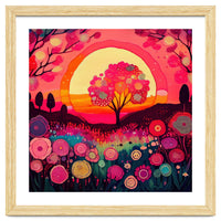Folk Sunset Blossoming Tree