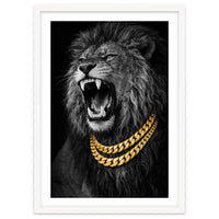 Bejweled hyper-realistic lion photography,diamond fangs portrait