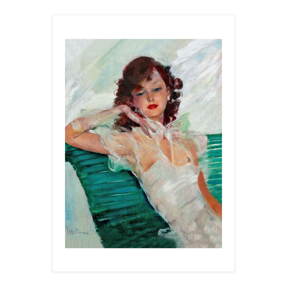 Girl Is Resting On A Green Bench, Watercolor Painting (Print Only)