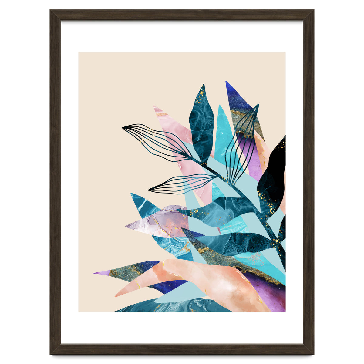 Marble Fantasy, Luxe Abstract Texture Botanical Concept, Eclectic Graphic Design Bohemian Contemporary