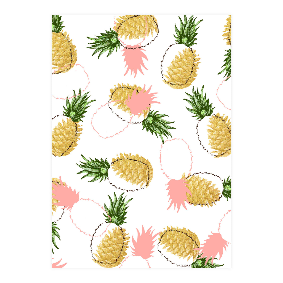 Pineapples & Pine Cones, Eclectic Tropical Nature Illustration, Quirky Fun Fruit Food Graphic Design (Print Only)