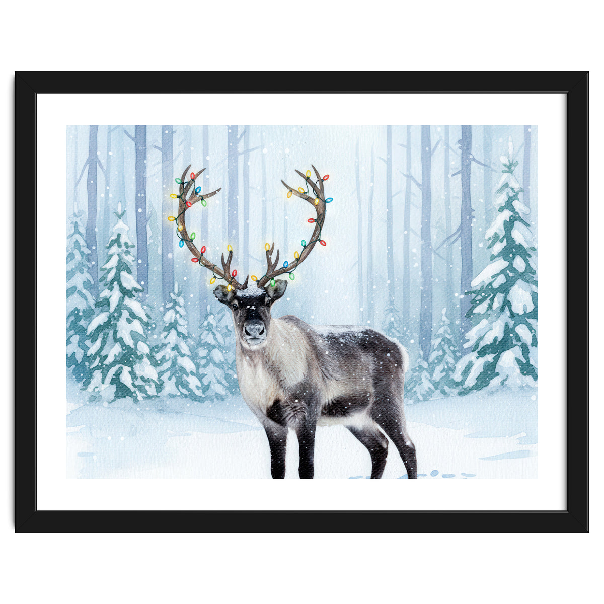 Reindeer with Christmas Lights, Deer Magical Winter Art