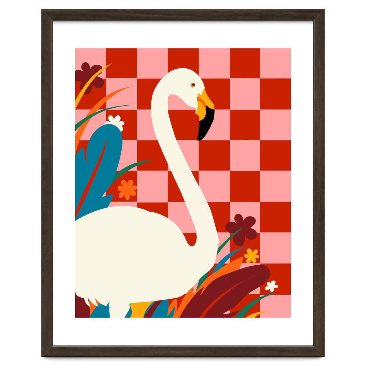 Checkers & The Great Egret, Wildlife Animals Maximalist Eclectic, Bold Heron Botanical Nature Jungle Bohemian