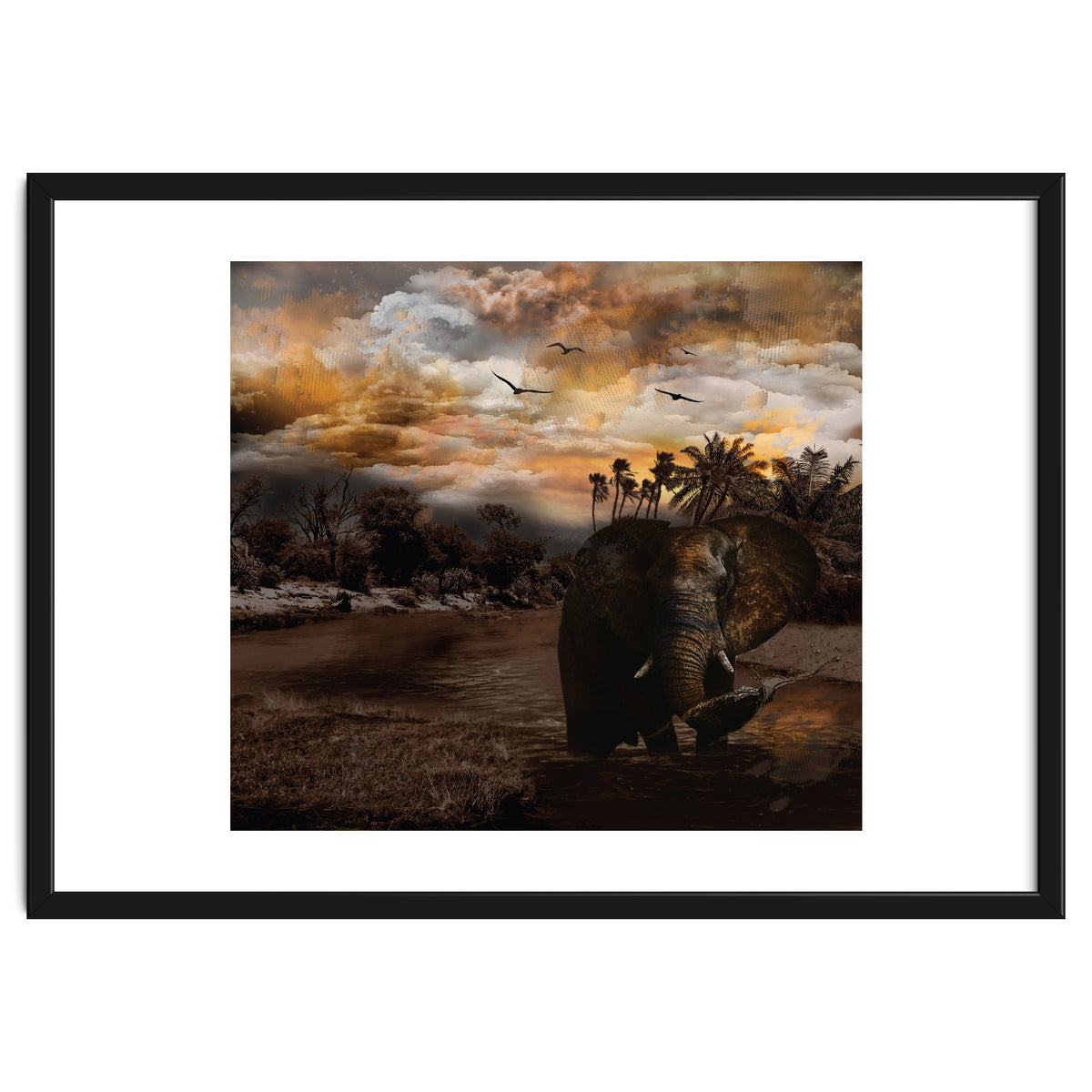 Elephant Scenic Golden Sunset African Wildlife Landscape