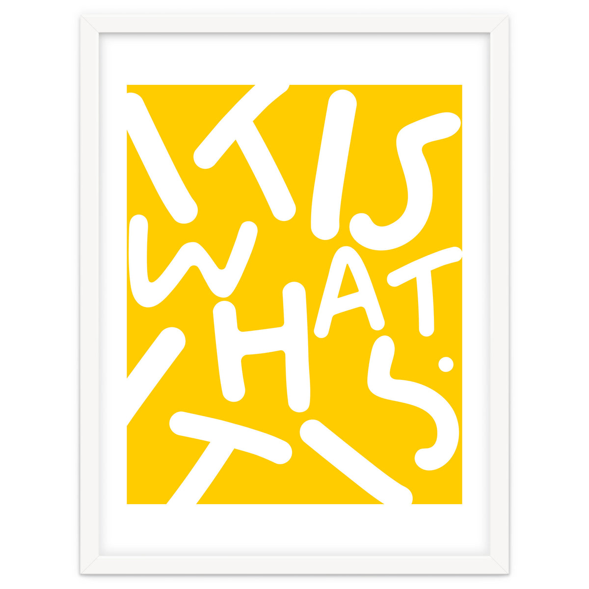 It Is What It Is. Typography Funky Quote Saying Words, Minimal Positivity Bright Yellow, Fun Quirky Eclectic Bohemian Contemporary Modern