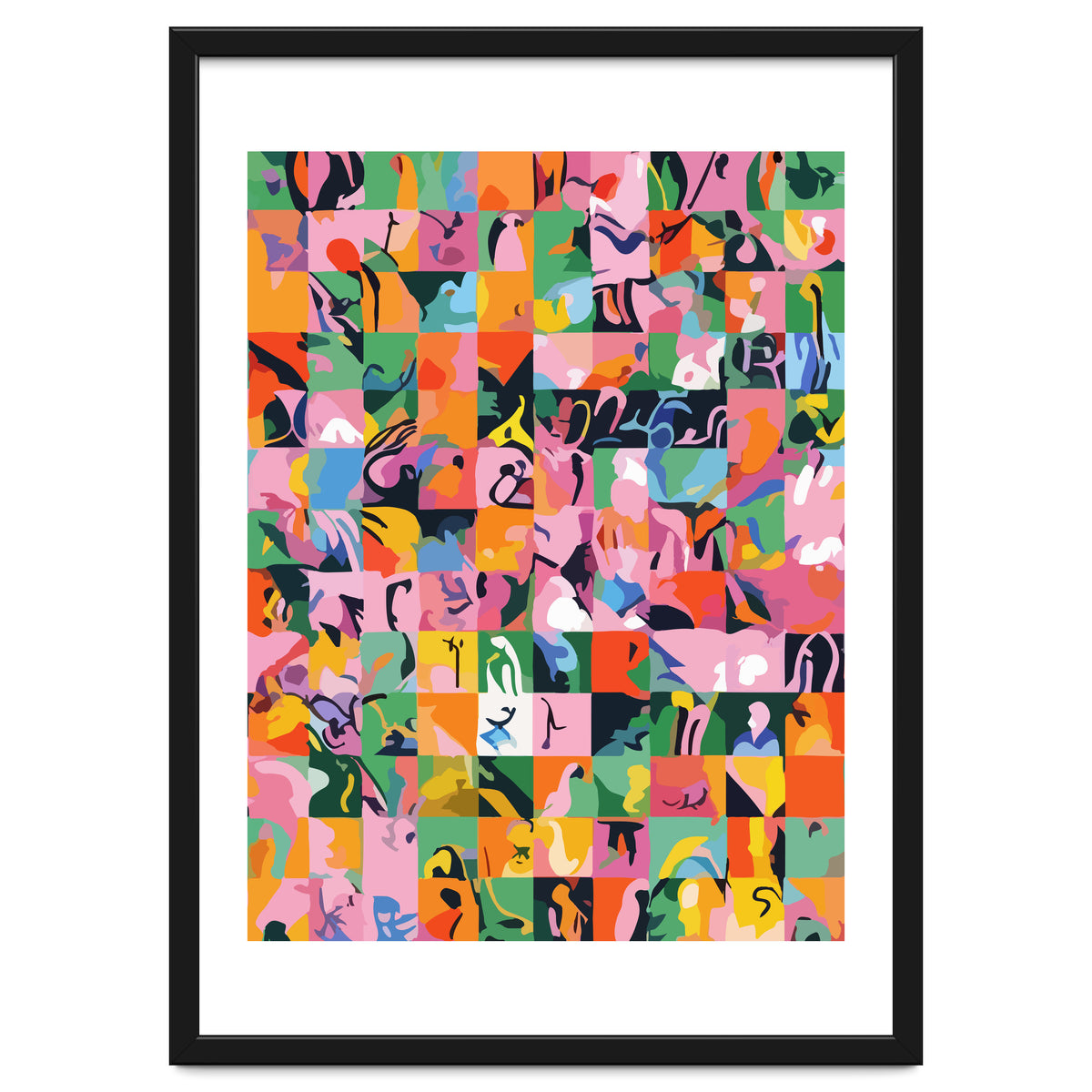 Life On A Checkboard, Abstract Maximalism Eclectic Painting, Bohemian Pop Of Color Illustration