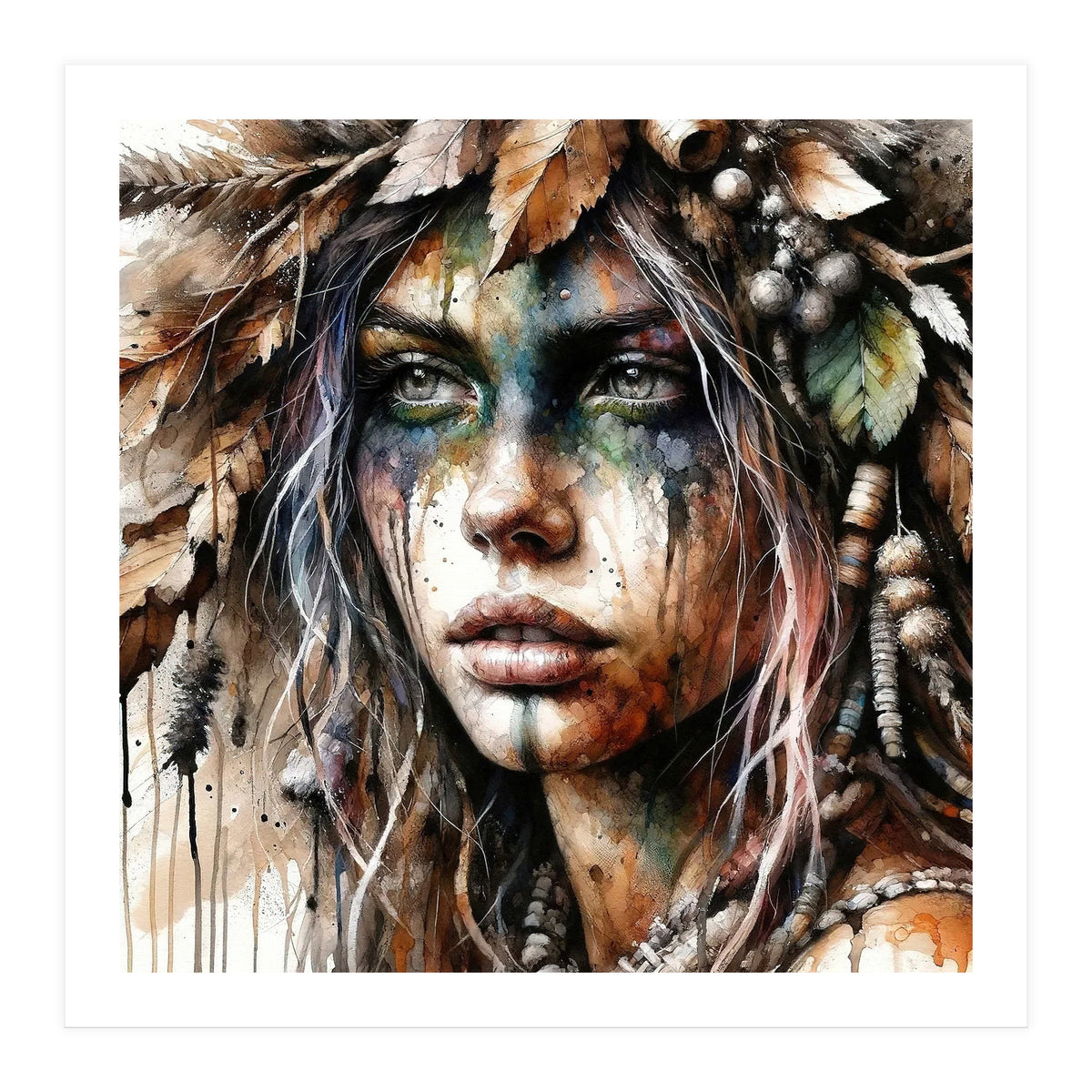 Autumn Leaf Druid Woman Portrait (Print Only)