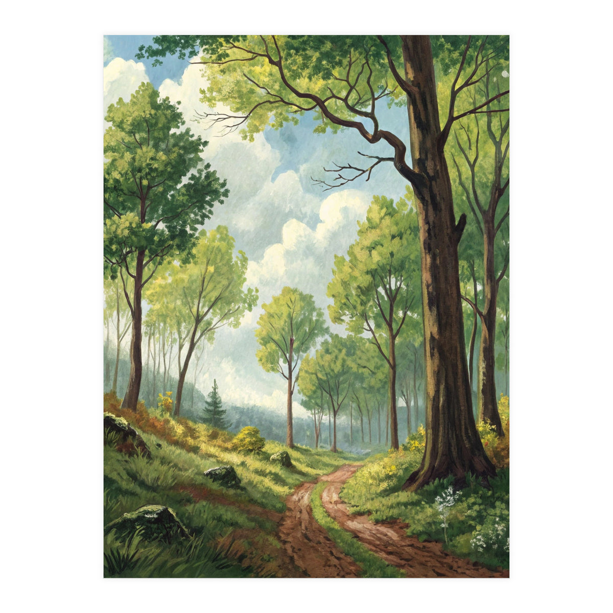 Vibrant Summer Forest Landscape Painting (Print Only)
