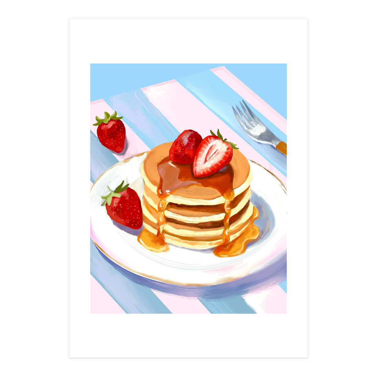 Handpainted Pancakes and Strawberries oil painting (Print Only)