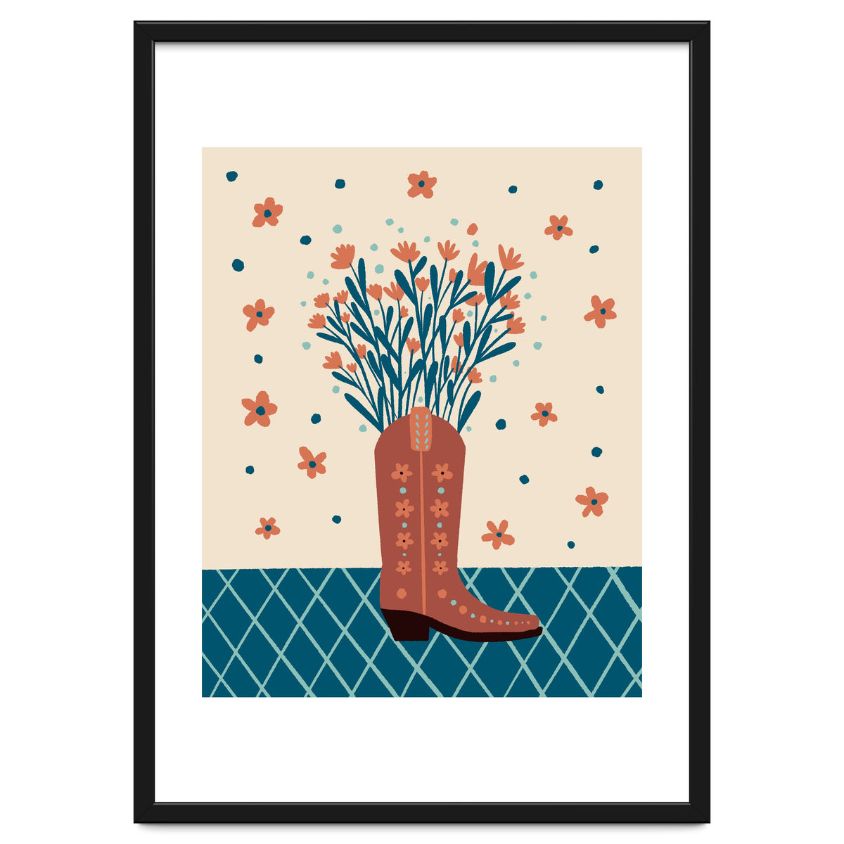 Mocha Cowboy boot with flowers