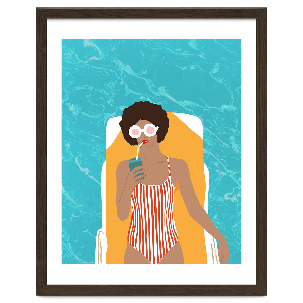 Chilling In The Moment, Eclectic Bohemian Black Woman Of Color, Swimming Pool Afro Fashion Vacation Enjoy Summer