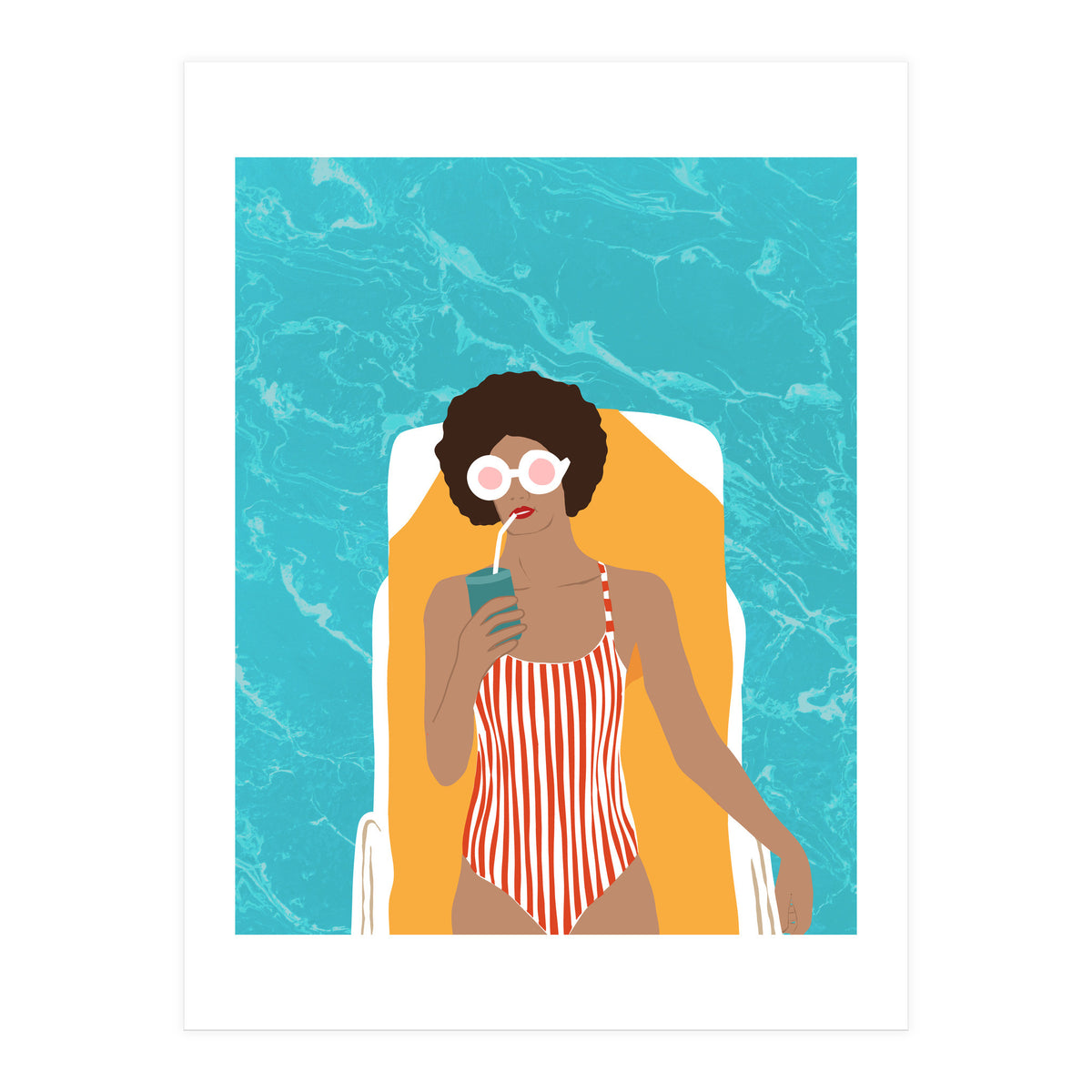 Chilling In The Moment, Eclectic Bohemian Black Woman Of Color, Swimming Pool Afro Fashion Vacation Enjoy Summer (Print Only)
