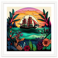 Folk Sunset Sailing Ship