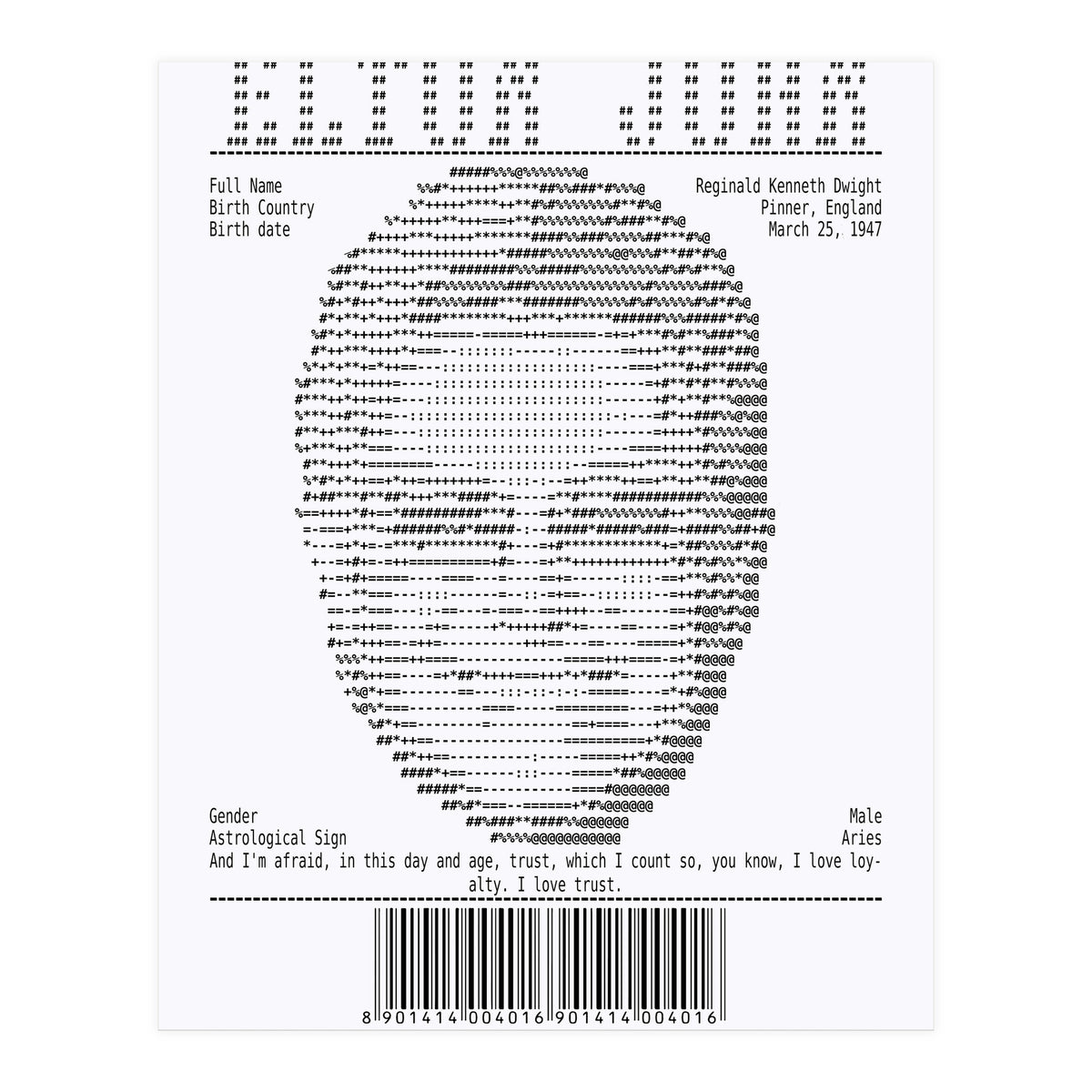 Receipt Art Elton John (Print Only)