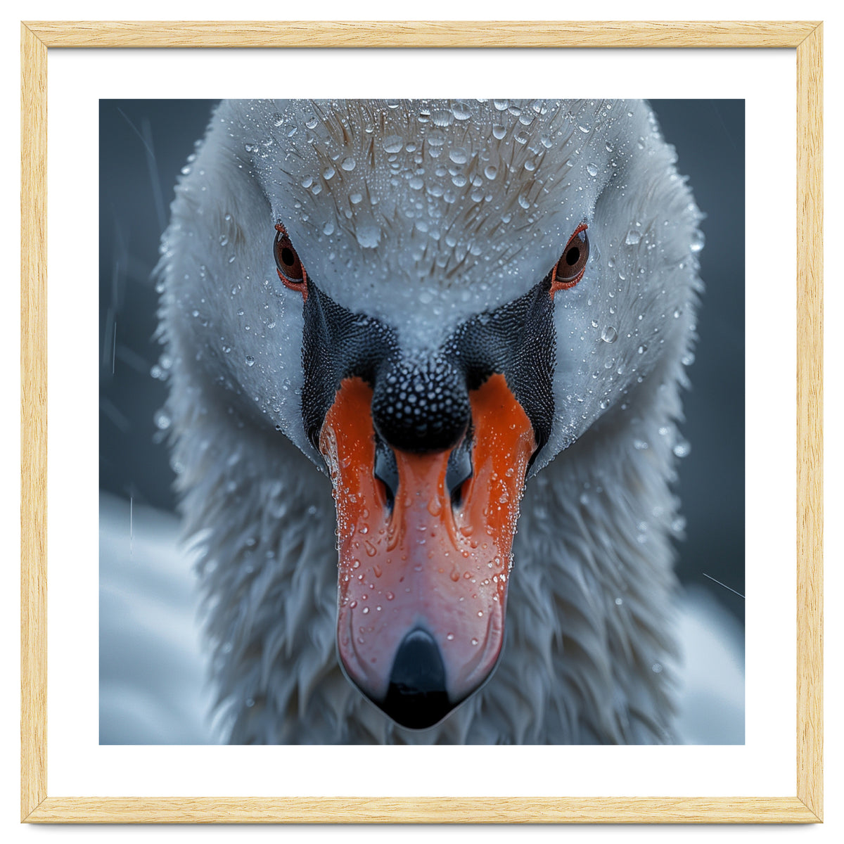 Close Up Of A Swan's Face With Water Droplets
