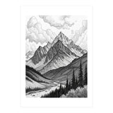Majestic Alpine Mountain Range Sketch (Print Only) thumbnail