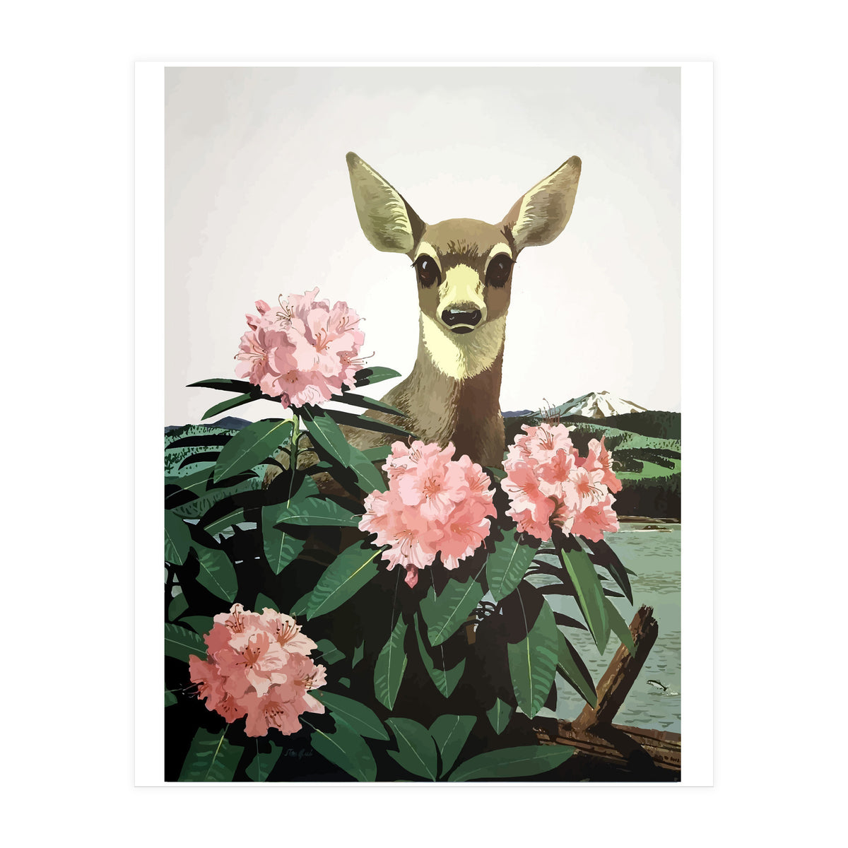 Japan, Doe in Blossom Bush (Print Only)