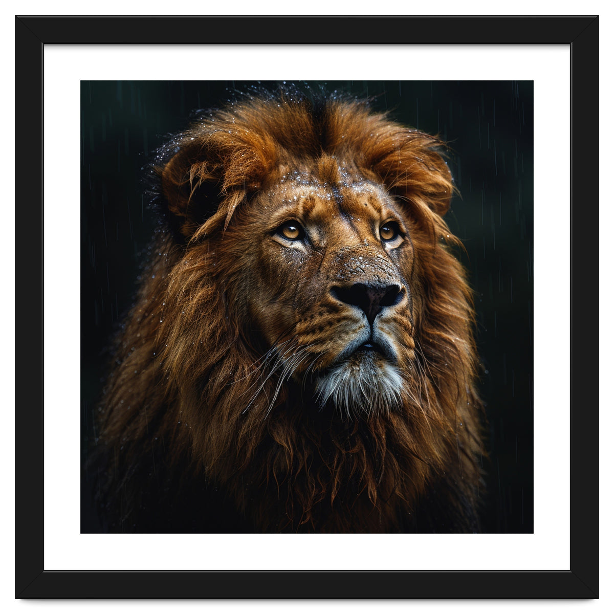 Majestic Lion Portrait In Gentle Rain