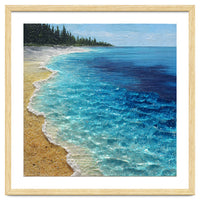 Sun-Drenched Coastal Shoreline with Textured Impasto Waves