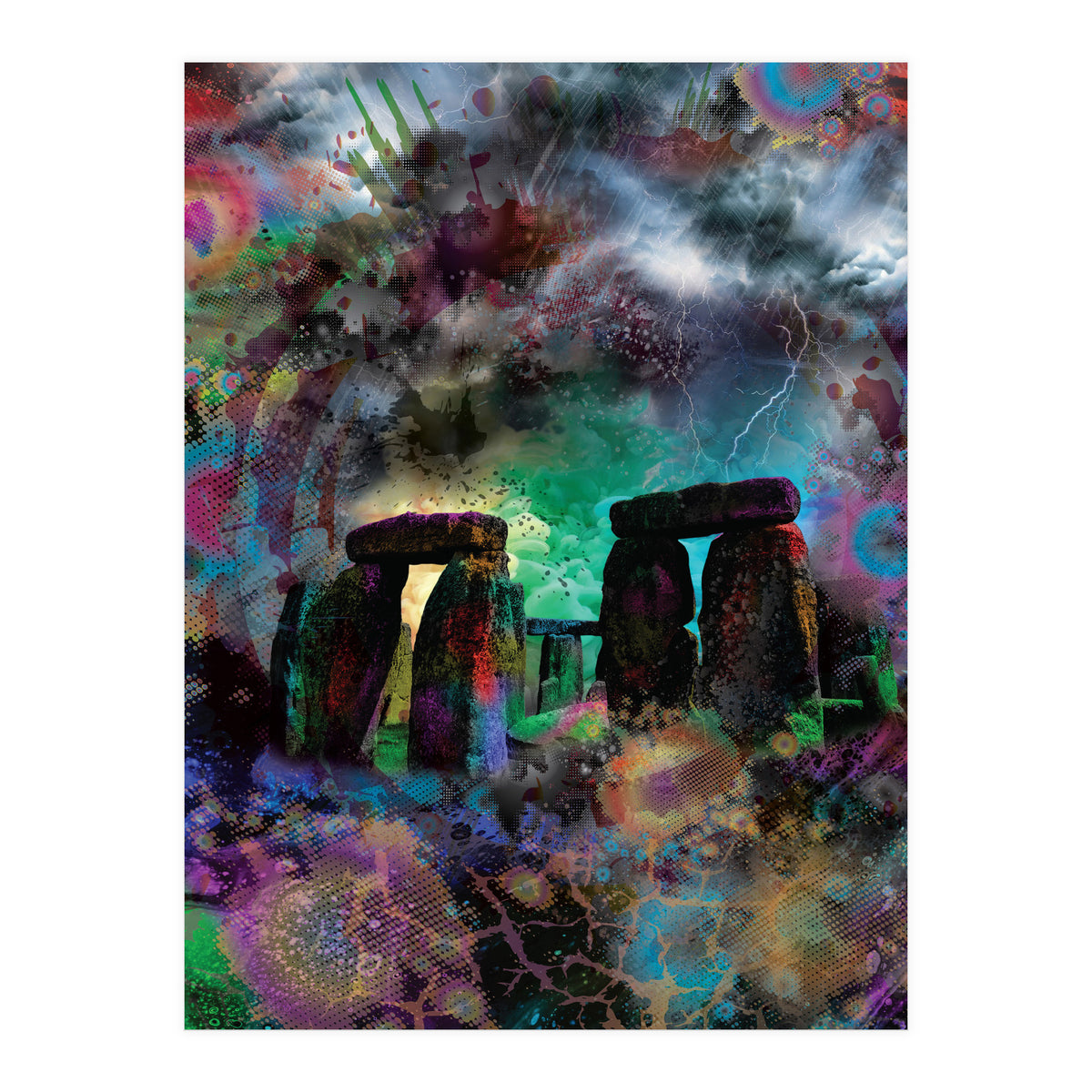 Stone Henge Vibrant Psychedelic Colors (Print Only)