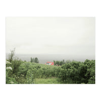 Red Roof house in between the summer green field - Iceland (Print Only)